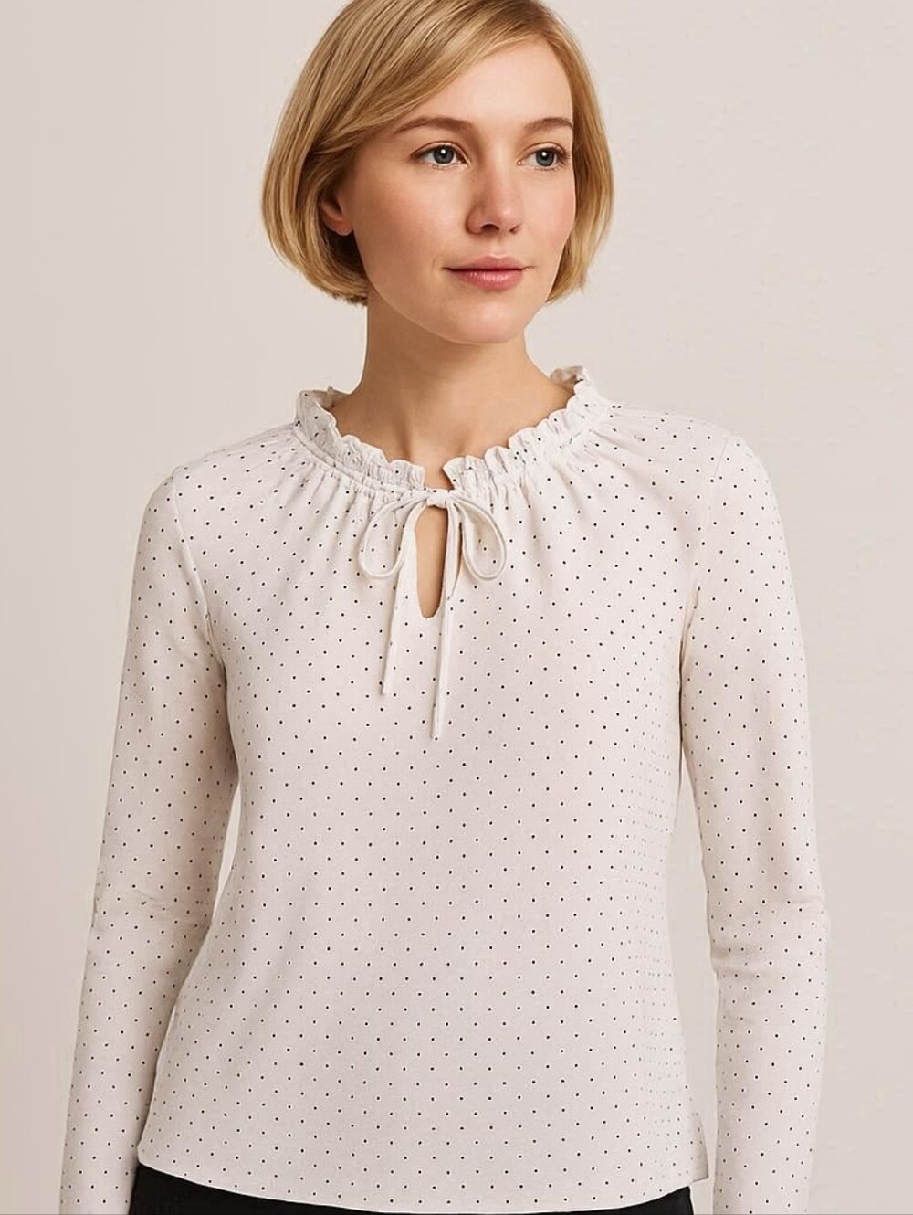 Banana Republic Ruffle tie-neck Spotted Blouse
